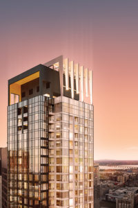 Façade architecturale réalisée par Epsylon pour la tour à condos Solstice Montréal