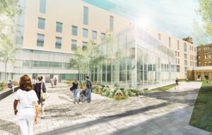 Façade architecturale réalisée par Epsylon pour le nouveau centre hospitalier Enfant-Jésus